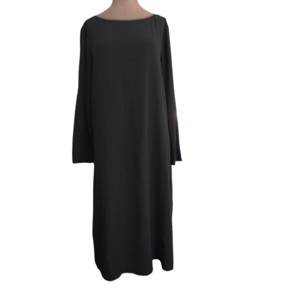 Eileen Fisher Georgette Crepe Bateau Tunic Dress 100% Silk Size M Black - Picture 10 of 16